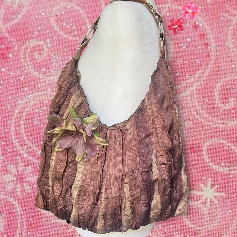 Chateau Vintage Brown Earthy Fairy Hobo Bag with Flower
